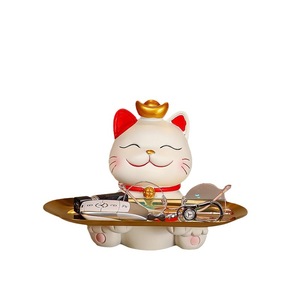 ถาดวางของตกแต่งรูปแมวนำโชค Ruijie ทำจากเรซิ่นอเนกประสงค์ ใช้เก็บของได้ วางกุญแจที่ทางเข้า รูปทรงกลม ทาสีสวยงาม เหมาะเป็นของขวัญ - Product Image 1