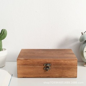 Wooden Square Storage <b>Box</b> 6 In High Flip Top <b>Lockable</b> Desktop Solid Wood Tea <b>Jewelry</b> <b>Box</b> - Product Image 4