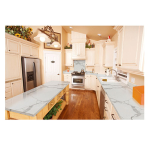 Ivory Solid Surface <strong>Quartz</strong> Kitchen <strong>Countertops</strong> with <strong>Brown</strong> <strong>Vein</strong> Design 3/4inch Thickness Modern Eco-Friendly Non-Toxic - Product Image 5