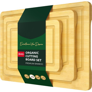 Ensemble <span class=keywords><strong>de</strong></span> 3 planches à découper en <span class=keywords><strong>bambou</strong></span> pour la cuisine Poignée facile à saisir Planches à découper épaisses pour les légumes à base <span class=keywords><strong>de</strong></span> viande Comprend des rainures <span class=keywords><strong>de</strong></span> jus pour - Product Image 6