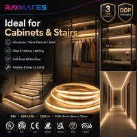 Tira de LED COB RAYMATES UL CCT Ajustable, 608 LED, 2700K 6500K, Doble Color, 8mm, Flexible, para Retroiluminación de Gabinetes de Pared