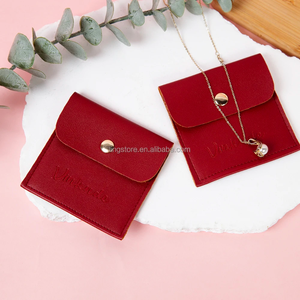 8*8cm Luxury Red PU Leather Jewelry <b>Gift</b> Packaging Pouch Snap Button <b>Envelope</b> Pouches for Earrings Necklace - Product Image 6