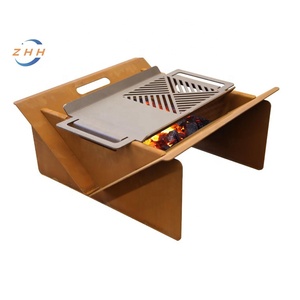 Detachable Camping Fire Pit Corten Steel <strong>FirePit</strong> 20inch <strong>Folding</strong> Campfire Grill for Wood Pellet Bonfire BBQ Backyard Patio Picnic - Product Image 2