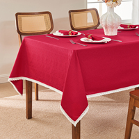 Nappe personnalisée en polyester imitation lin avec bordure en dentelle, imperméable, résistante aux taches, infroissable et lavable