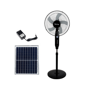 Quạt đứng năng lượng mặt trời 16 inch, AC/<span class=keywords><strong>DC</strong></span> 12V, có đèn LED, 5 cánh, tích điện, kèm tấm pin và giá đỡ pin - Product Image 1
