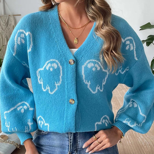 <span class=keywords><strong>Cardigan</strong></span> in maglia jacquard da <span class=keywords><strong>donna</strong></span>, ampio, casual, traspirante, <span class=keywords><strong>con</strong></span> <span class=keywords><strong>cerniera</strong></span> frontale e logo, ideale per l'Halloween e l'inverno - Product Image 1