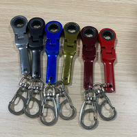 Llave combinada métrica de trinquete de cabeza flexible compacta de 10 mm de alta calidad, estilo vintage, metálica, ligera, con mosquetón para llavero