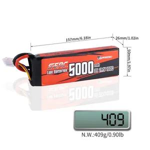 SUNPADOW 3S 11.1V Lipo Battery 5000mAh 100C Soft Pack With Deans EC5 Plug For RC Car Truck Boat Vehicles Tank Buggy Racing Hobby