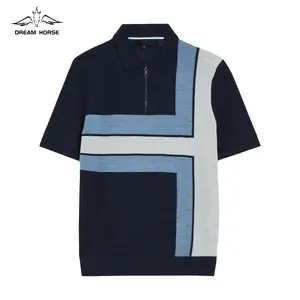 Blusa polo de manga curta listrada oem e odm com gola polo 1/4 zip masculina 100% algodão com design personalizado por atacado AiNear