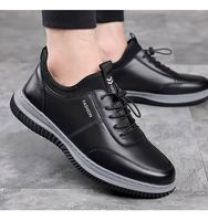 Chaussures pour hommes transfrontalières, chaussures en cuir décontractées avec semelle souple et lacets de couleur unie, tige en PU respirante, chaussures à semelle épaisse