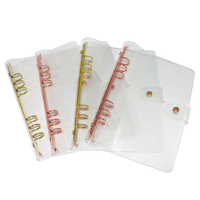 Protège-cahier à 6 anneaux en PVC transparent style minimaliste Ins avec paillettes et anneaux or rose pour enveloppes de budget et planificateur de trésorerie