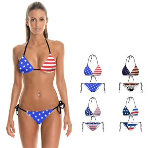 Maillot de bain deux pièces sexy imprimé drapeau américain, ensemble triangle et string, vente en gros, personnalisable pour <span class=keywords><strong>femme</strong></span> - Product Image 1