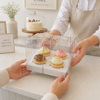 Boîte à muffins pliable en PET de 4 tasses avec fenêtre transparente pour pain et gâteaux, qualité alimentaire, directement de l'usine, sans ruban