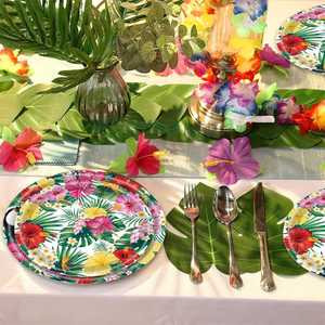 Hawaiian Party Supplies <b>Disposable</b> 12.5 X 10.5 Inch Oval Paper <b>Plates</b> for Luau Decorations - Product Image 3