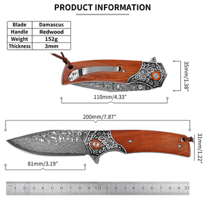 Cuchillo Plegable Táctico <span class=keywords><strong>de</strong></span> Bolsillo con Hoja <span class=keywords><strong>de</strong></span> Damasco <span class=keywords><strong>de</strong></span> Alta Dureza y Mango <span class=keywords><strong>de</strong></span> Madera <span class=keywords><strong>de</strong></span> Sequoia, para Camping, Supervivencia y Uso Diario, con Clip - Product Image 2