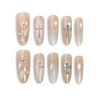 K843 Offre Spéciale – Kit de Faux Ongles Réutilisables Blancs Oblong Amande, Longueur Longue, 10 Pièces, Marque Kaixin, Ongles à Presser Français Style Crucifix