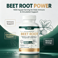 Complément Alimentaire OEM Racine de Betterave avec Vitamine C, Zinc, Baies de Sureau, Grenade et Pépins de Raisin 1500 mg 180 Capsules Végétales