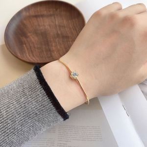 Dylam Minimalist Design 18K <b>Gold</b> Plated 925 Sterling Silver Women Fine Jewelry 5A Cubic Zircon Zirconia CZ Adjustable <b>Bangle</b> - Product Image 5
