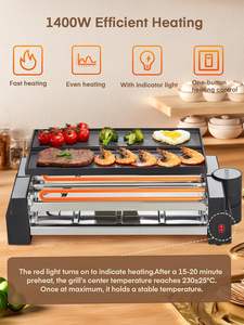 Grill à <span class=keywords><strong>raclette</strong></span> <span class=keywords><strong>2</strong></span> en 1, grill de table électrique rotatif, machine à <span class=keywords><strong>raclette</strong></span> 1400W <span class=keywords><strong>pour</strong></span> 8 <span class=keywords><strong>personnes</strong></span> avec plaques antiadhésives réversibles - Product Image 5