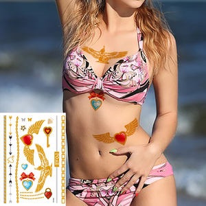 Trasferimento di acqua CMYK stampa temporanea impermeabile a colori <span class=keywords><strong>flash</strong></span> oro argento henna body art rimovibile tatuaggio stencil stencil adesivo - Product Image 5