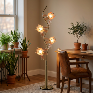 Lampe sur pied en forme de lotus doré en S, 4 têtes en verre, base en métal, douille E26, élégante décoration d'intérieur, lampe sur pied pour salle de bain - Product Image 4