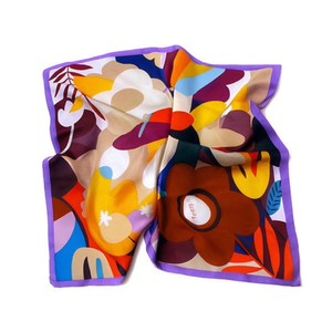 Pañuelo Cuadrado Pequeño con Flores Coloridas 70x70Cm, Fular, Accesorio de Moda - Product Image 1