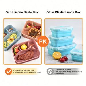 Four <b>Compartment</b> Single Tier Multifunction Portable Leakproof Rectangular Silicone Bento <b>Box</b> Eco-Friendly 1-3L Capacity Office - Product Image 5