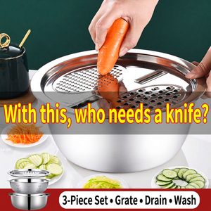 3-in-1 Stainless Steel Grater Bowl Set, 24/26/28/30cm Multifunctional Colander with Shredder Slicer for Commercial Kitchen Home - Product Image 5