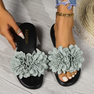 Sandales compensées à semelle épaisse et motif floral, style romain, pour femme, collection été 2025 - Product Image 1