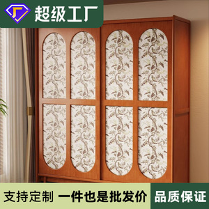 French Retro <b>Sliding</b> Door Wardrobe Solid Wood Bedroom Storage Hanging Closet Mid Range Style <b>Small</b> Apartment Use - Product Image 5