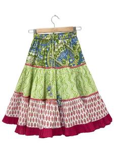 เสื้อทอผ้าฝ้ายแขนกุดพิมพ์ลายทั้งตัวพร้อมเลเฮนกา - สีเขียวมะกอกและสีชมพู - Product Image 2
