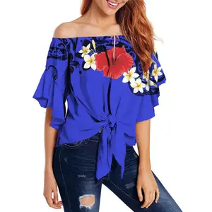 2021 Polynesian Tribal Print Frangipani For Women Summer T-shirt Clothing Top Casual Women T Shirt Tops Irregular Skew Cross