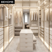 Armoires sur mesure, dressing avec unité de rangement centrale, éclairage LED pour villa, hôtel, appartement, chambre à coucher, meubles