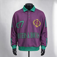 Sweat-shirt polo à manches longues pour homme, col contrastant, patte de boutonnage, appliqué brodé, pull universitaire, logo personnalisé OEM ODM