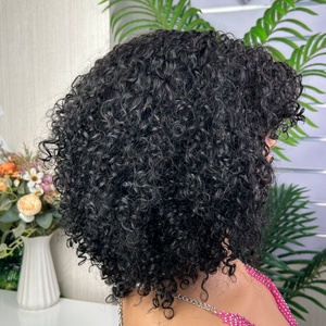 Factory Price 200g Raw Virgin Hair <b>Wigs</b> Super Double Drawn Non Lace Closure Fringe <b>Pixie</b> Curl Many Color <b>Wigs</b> High Quality - Product Image 2