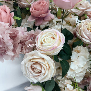 DKB Fábrica al por mayor Boda Flor Camino Guía Mesa Artificial Lujo Flor Diseño 2M * 40cm Blanco y Rosa Flor Camino de Mesa - Product Image 4