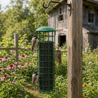 Mangeoire à oiseaux en tube métallique long avec couvercle dôme, poignée de suspension, plusieurs perchoirs, cage à graines, décoration extérieure pour jardin et cour, design antique