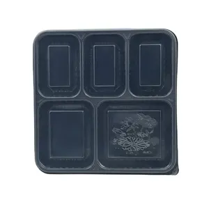 5 compatment 1500ml kotak kemasan pengiriman hitam sekali pakai kotak makan siang bento untuk anak-anak kotak makan siang plastik wadah makanan