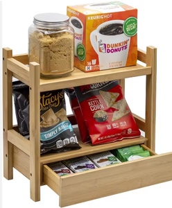 Multi-Purpose Double <b>Bamboo</b> Makeup Organizer Standing Storage Display <b>Shelf</b> Skincare Desktop Living Room Modern Household Items - Product Image 2