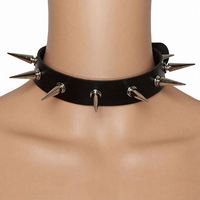 Collier ras du cou en cuir PU punk rock gothique emo avec anneaux en O, clous et rivets, réglable