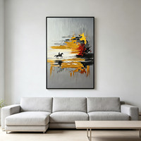 Décoration murale en MDF, peinte à la main, paysage abstrait de coucher de soleil, style Art Déco, cheval galopant, tons gris et blanc, personnalisable