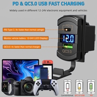 Panneau d'interrupteurs à bascule 1 voie avec chargeur USB PD QC3.0 et voltmètre, panneau d'interrupteurs étanche 12V/24V pour bateau avec autocollants