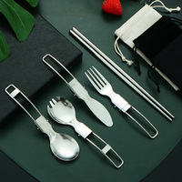 Ensemble de couverts de pique-nique et de camping portable pour l'extérieur, en acier inoxydable 304, couteau, fourchette, cuillère et baguettes pliables, surface PVD