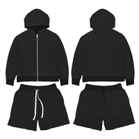 100% coton Logo personnalisé hommes ensembles courts broderie survêtements joggeurs costumes deux pièces ensembles sport fermeture éclair à capuche sweat