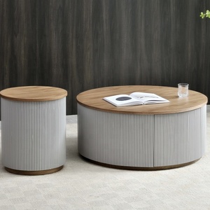 Phòng khách kiểu Scandinavia có ngăn kéo tròn để đồ, bàn trà lớn kiểu Mỹ, bàn trà gỗ sồi nhỏ cho hộ gia đình. - Product Image 5