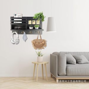 Porta Llaves de Pared de Madera Maciza, Organizador de Cartas, Rectangular Negro Quemado, Estante de Almacenamiento Multiusos para el Hogar - Product Image 1