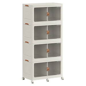Plastic Storage Cabinet For Clothes And Snacks Multi Functional Bedroom Organizer With Wheels And Transparent <b>Doors</b> - Product Image 5