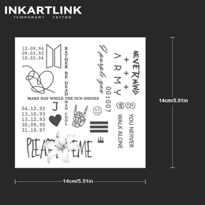 INKARTLINK - Pegatinas de Tatuajes Personalizadas para Fans de <span class=keywords><strong>BTS</strong></span>, Diseño ARMY, Hoja Combinada, Arte Corporal, Resistentes al Agua, Larga Duración (2 Semanas), Semipermanentes - Product Image 5