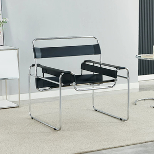 Fauteuil simple Vassili Antique en cuir et acier inoxydable pour salon, style moderne minimaliste de luxe - Product Image 2