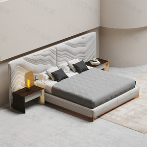 Ensemble <span class=keywords><strong>de</strong></span> meubles <span class=keywords><strong>de</strong></span> chambre à coucher en cuir et velours, <span class=keywords><strong>lit</strong></span> plat, grande tête <span class=keywords><strong>de</strong></span> <span class=keywords><strong>lit</strong></span> moderne, projet commercial, vente en gros, - Product Image 3